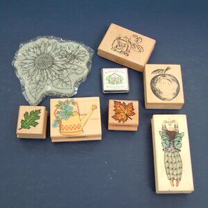 Rubber stamp lot 8 mixed lot nature garden sunflower butterfly leafs apple